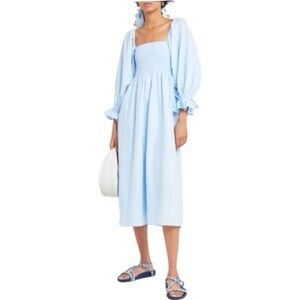 o.p.t Athena Cinderella Light Blue Puff Sleeve Smocked Midi Dress Size S